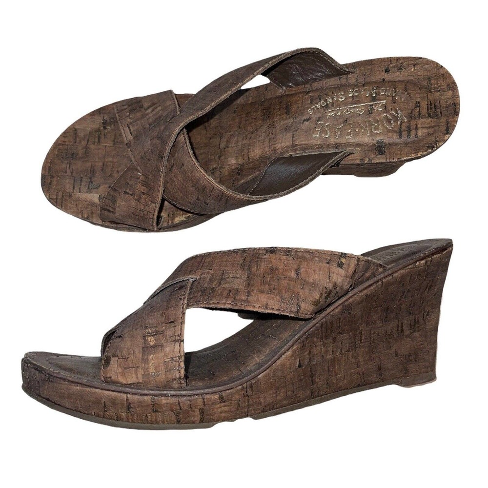 Kork Ease Geena Wedge Sandals Strappy Brown Cork Womens size 6 Slip On Shoes